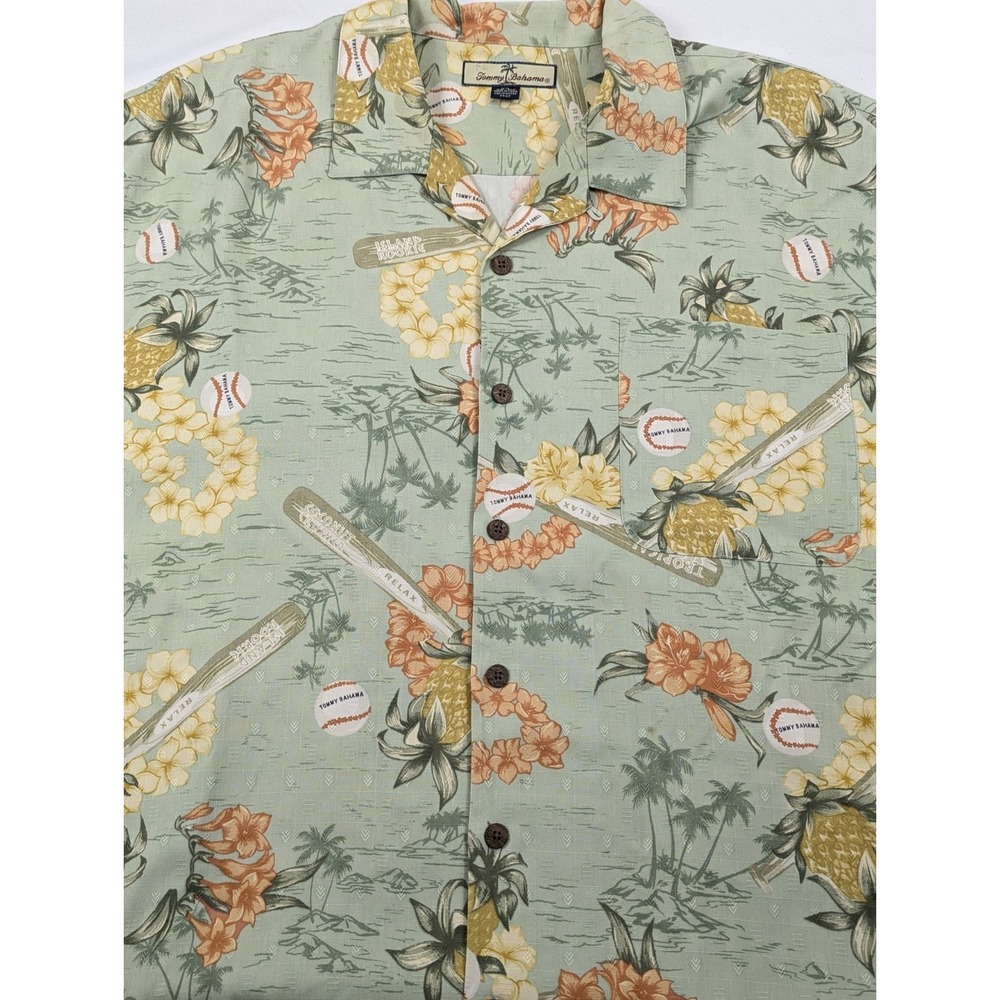 Tommy Bahama Mens XXL Silk Hawaiian Shirt Island Rookie Baseball Sage Green XXL - Picture 3 of 8